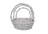 ART017803 Set 3 Cosuri din Rachita cu Aschii de Lemn si Sfoara Verde Forma Rotunda Alb